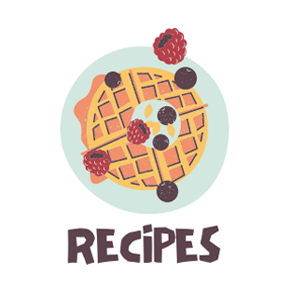 Recipes logo having a cartoon dish with tagline tasty heaven